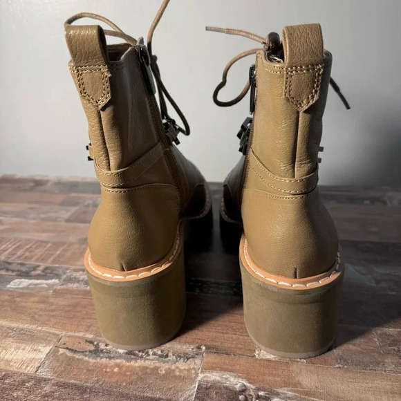 NWOT Vince Camuto Tan Platform Heeled Boots Chain Detail Women Size 8 - Picture 6 of 7